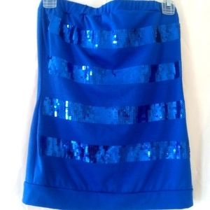 Size Medium. Blue Sequin Striped Tube Top
